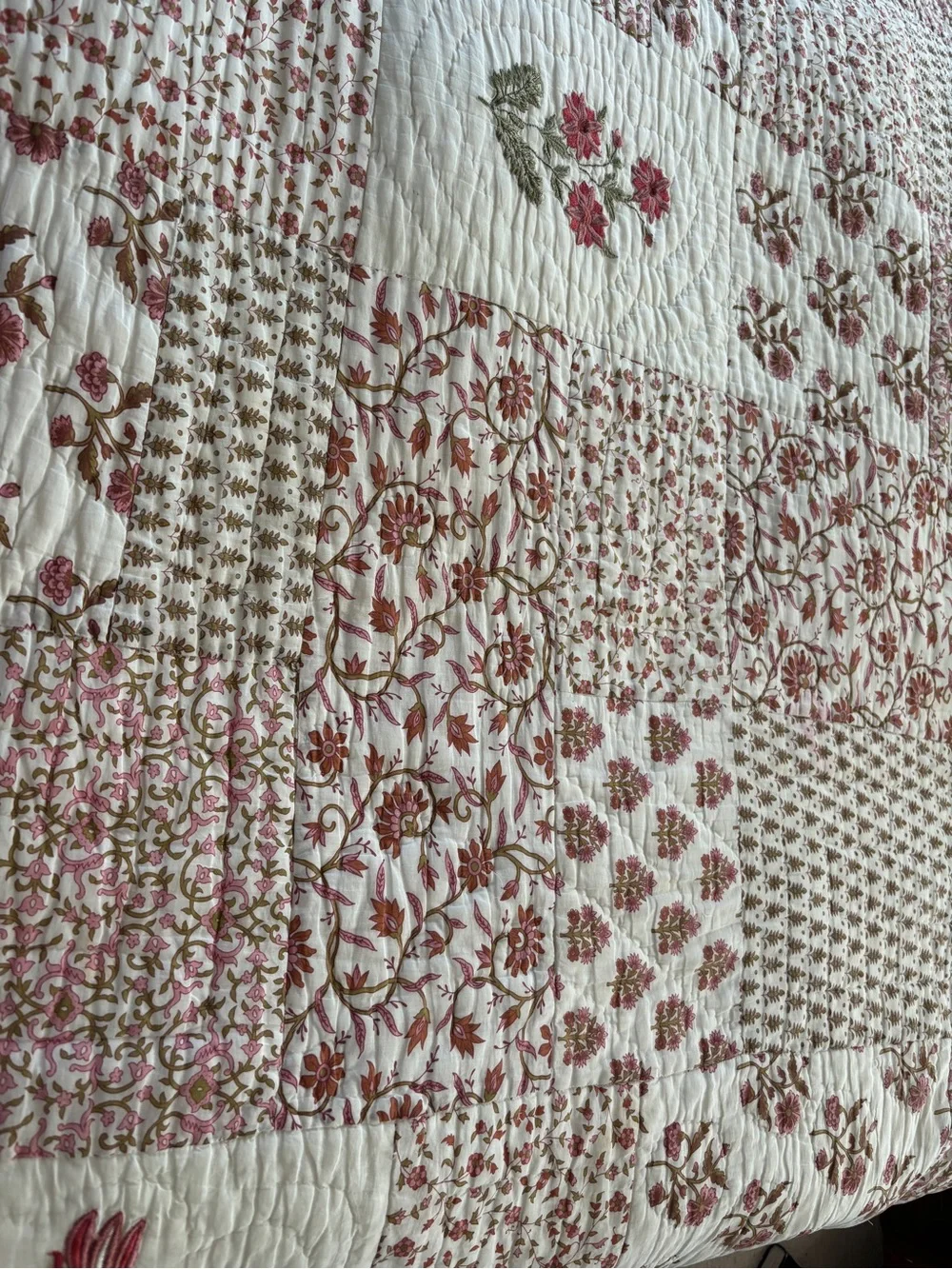 The Company Store Rose and Cream Floral Patchwork Quilt